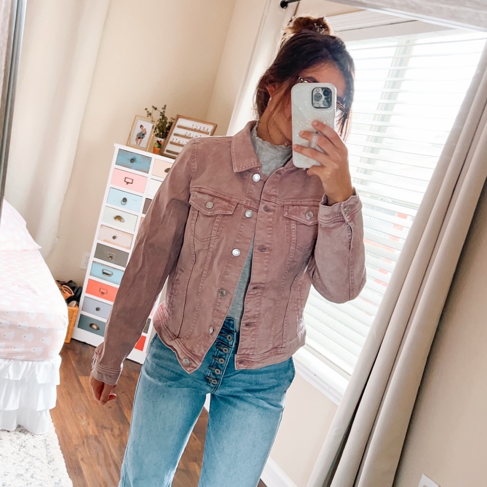(maurices) women’s light pink blush denim button down jacket size Medium